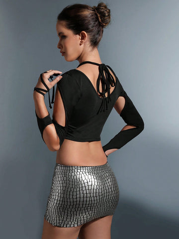 Solid Cut Out Crop Tee