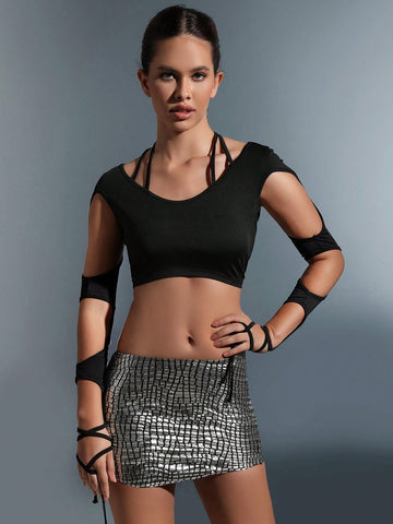 Solid Cut Out Crop Tee