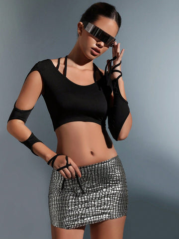 Solid Cut Out Crop Tee