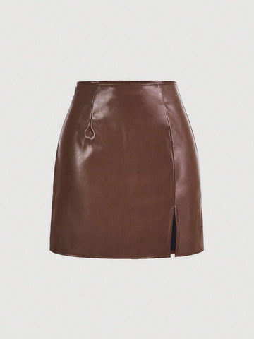 ICON Split Hem PU Leather Mini Skirt