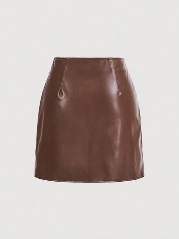ICON Split Hem PU Leather Mini Skirt