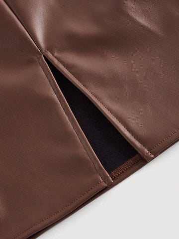ICON Split Hem PU Leather Mini Skirt