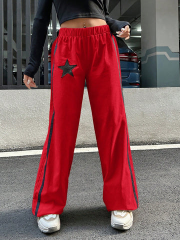 ICON Star Print Contrast Side Striped Pants