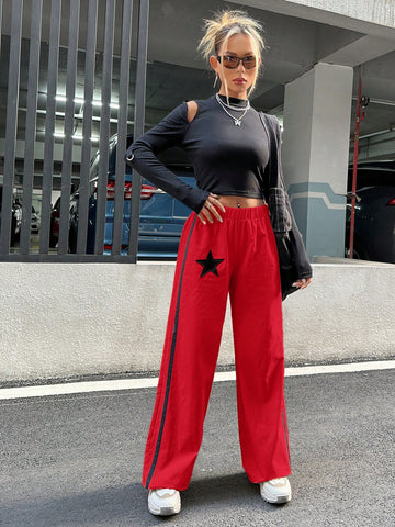 ICON Star Print Contrast Side Striped Pants