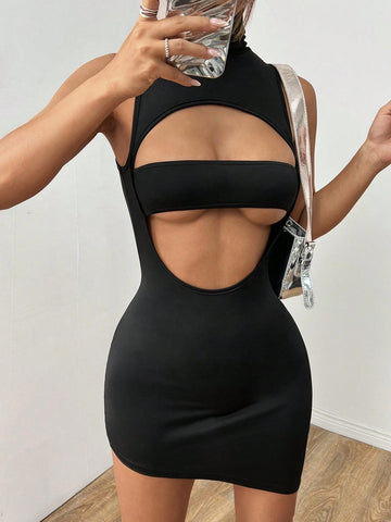 Summer Solid Color Hollow Out Sexy Sleeveless Dress