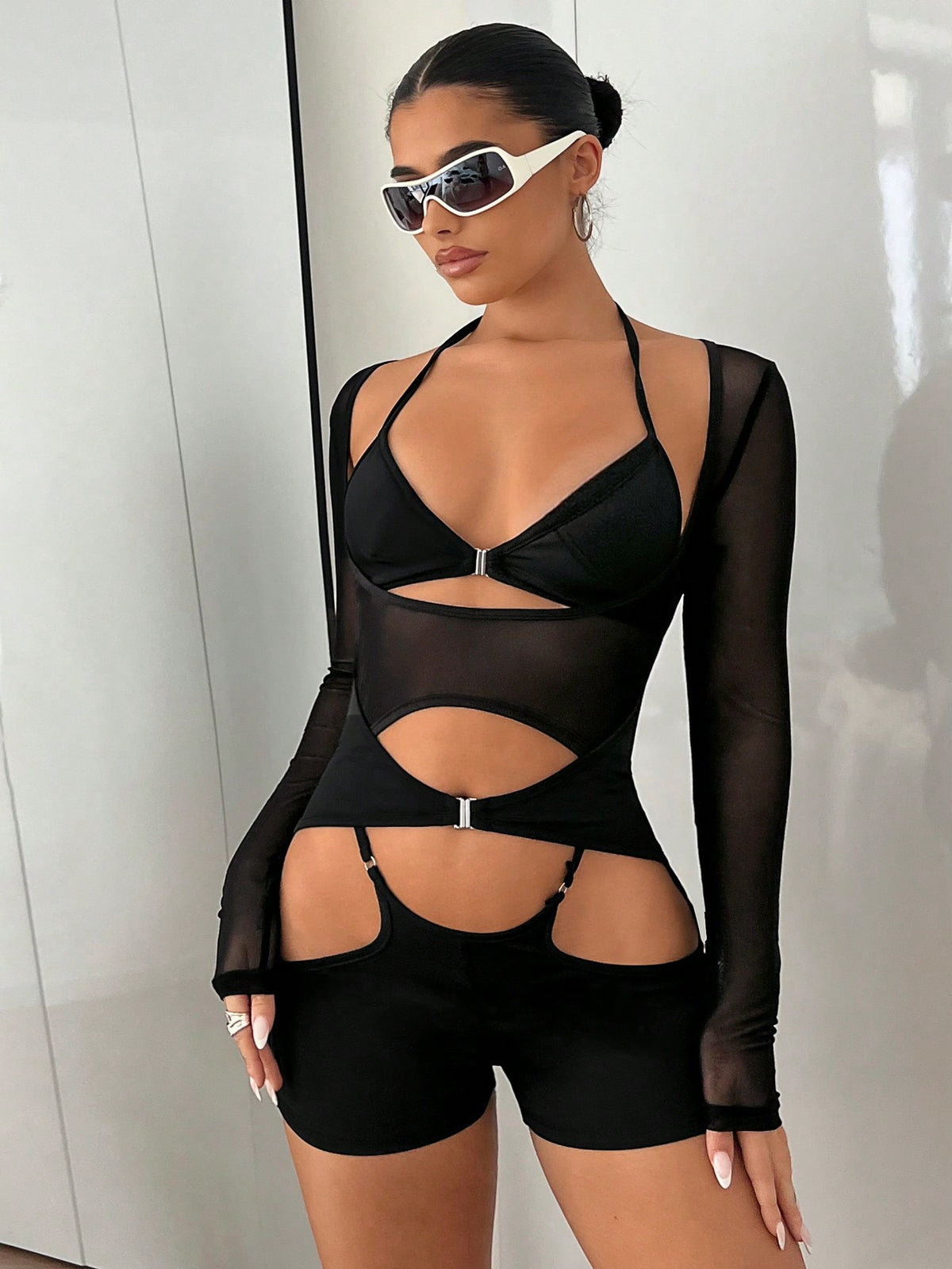 Triangle Cup Vest Mesh Patchwork Romper