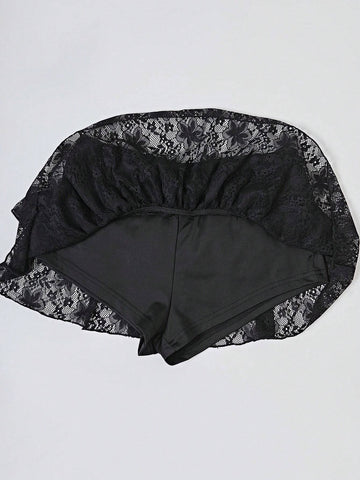 Women'S Lace Camisole With Ruffled Chest And Bow Decoration Low-Rise Gathered Ruffle Lace Trimmed Pleated Skirt + TOP 2 Piece Set