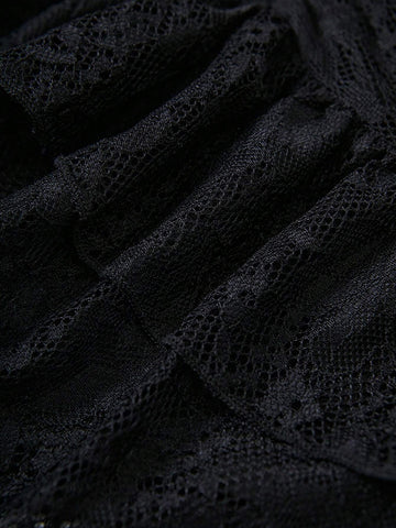 Women'S Lace Camisole With Ruffled Chest And Bow Decoration Low-Rise Gathered Ruffle Lace Trimmed Pleated Skirt + TOP 2 Piece Set