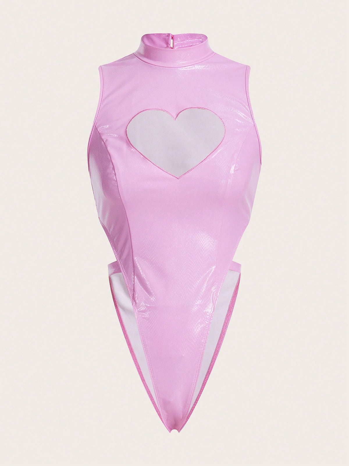 Women'S Stand Collar Love Heart Cut Out Bodysuit