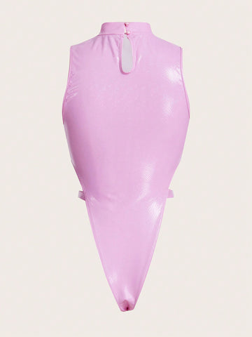 Women'S Stand Collar Love Heart Cut Out Bodysuit