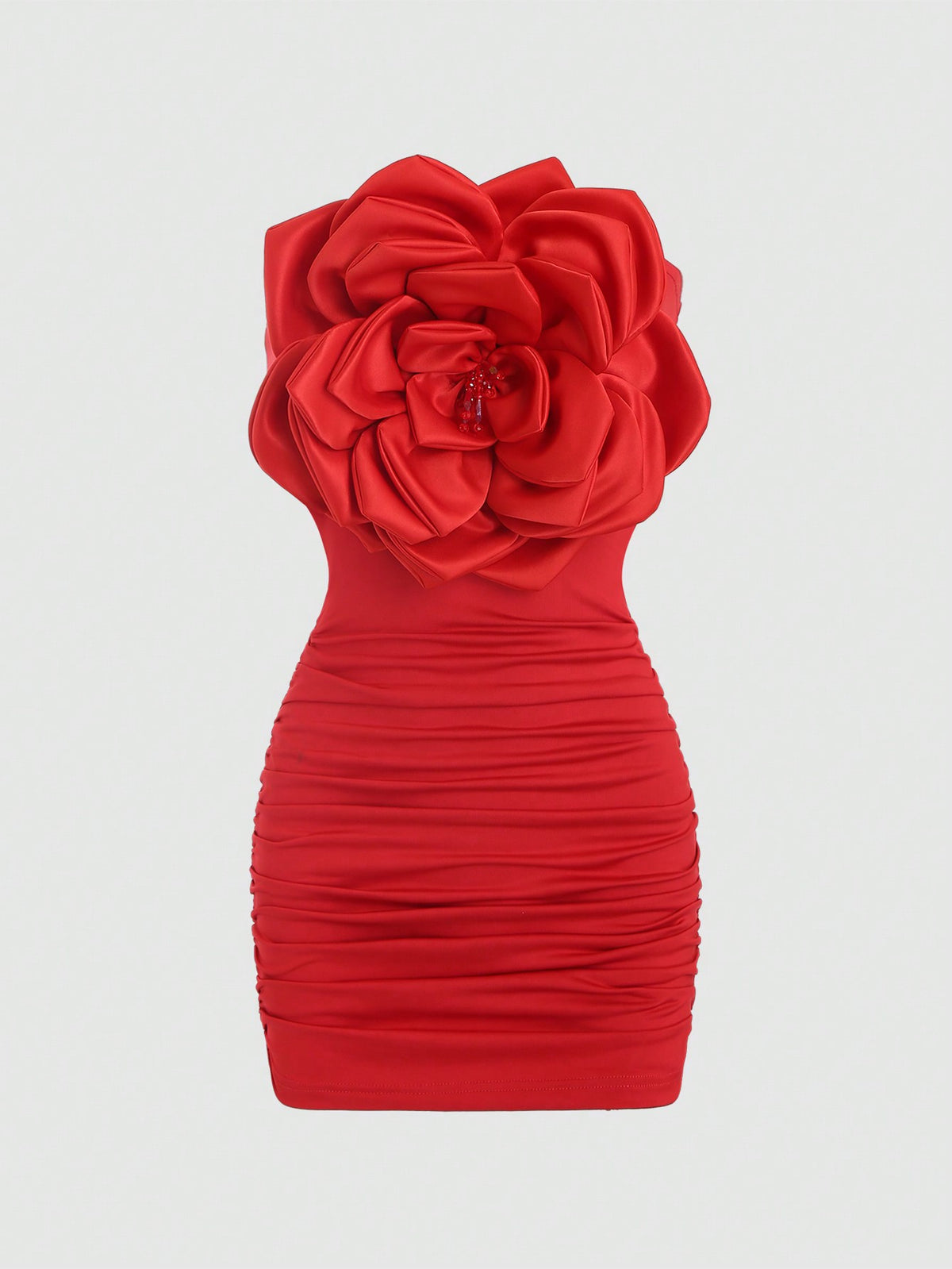 ICON Women'S Strapless Pleated Dress With 3d Floral Decoration