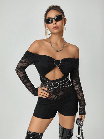 Women Lace Off-Shoulder Jumpsuit