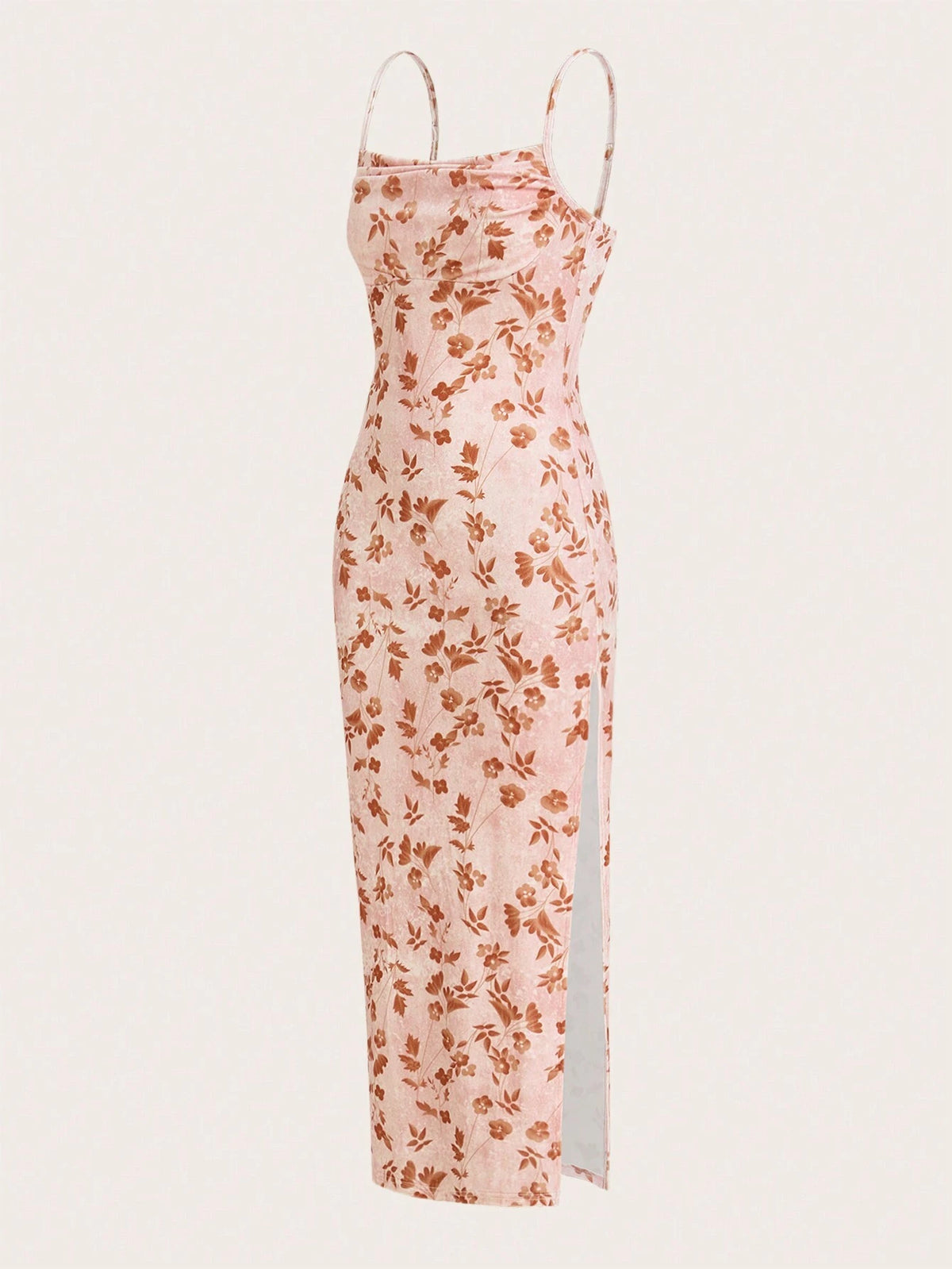 Women Printed Slit Vacation Dress With Pocket Collar Strap