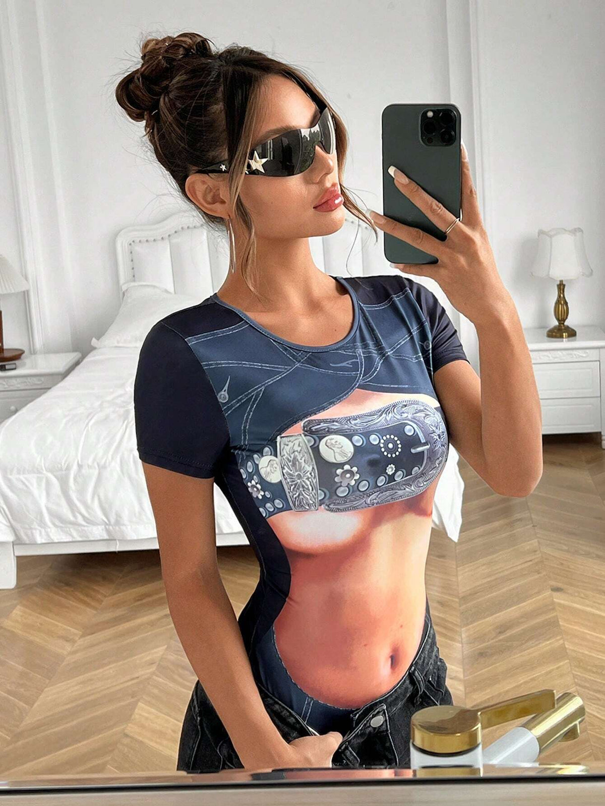 Women Sexy Printed Slim Fit T-Shirt Jumpsuit For Summer
