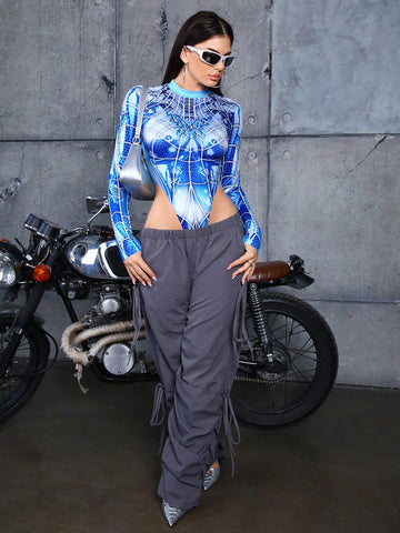 Women's Body Print High Cut Bodysuit
