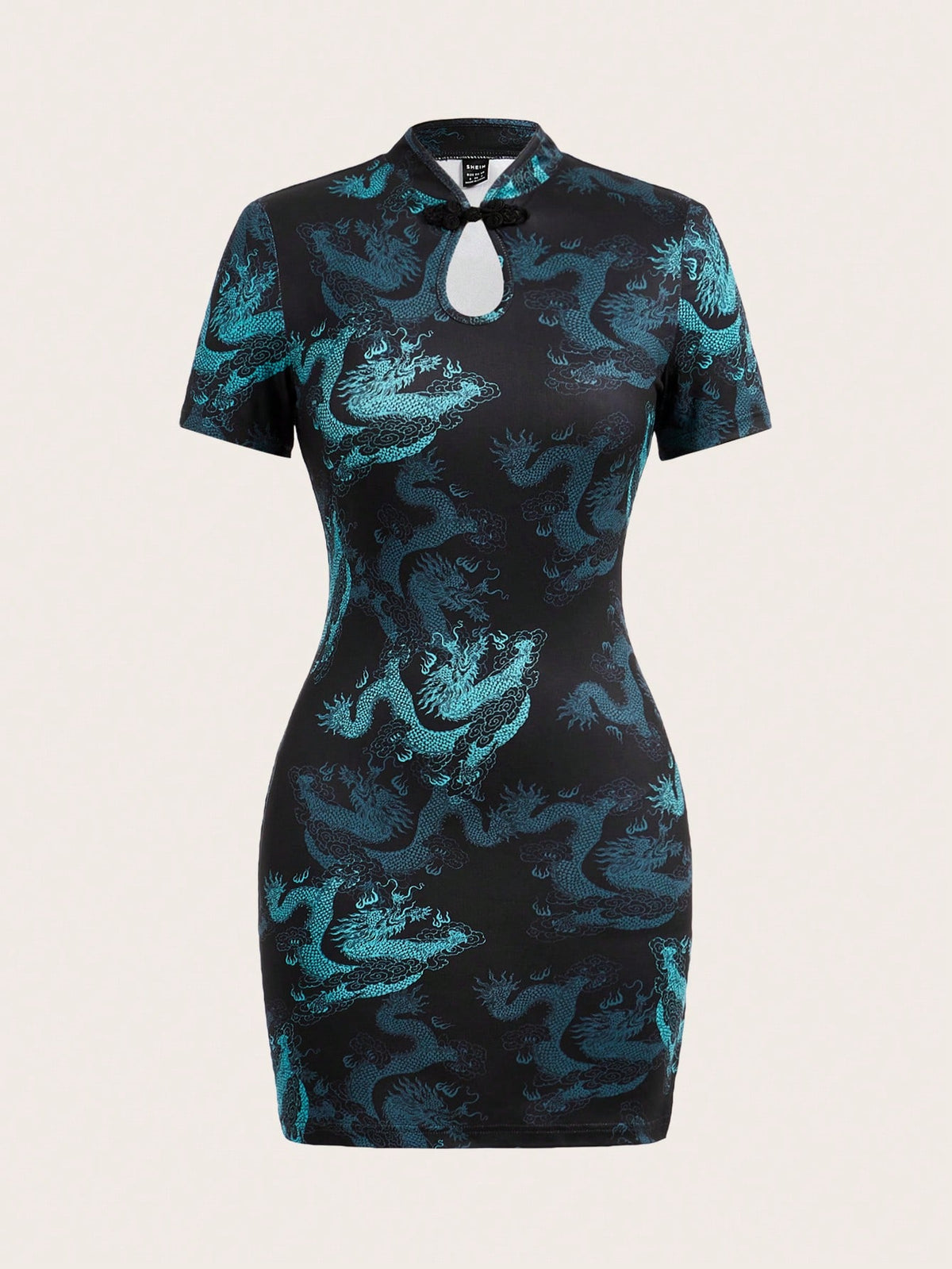 Women's Cheongsam Collar Short Sleeve Dress With Chinese Dragon Print