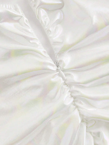 Women's Fashionable Music Festival White Pleated Cami Dress