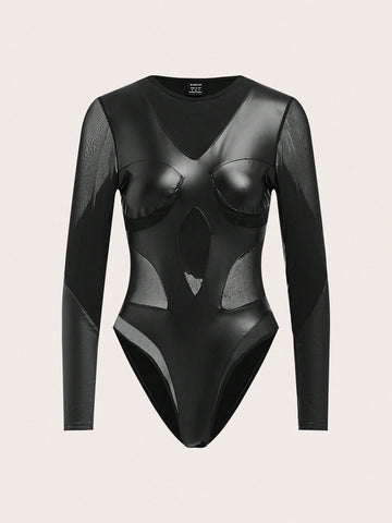 Women's High Cut Mesh Panel Bodysuit