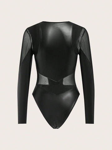 Women's High Cut Mesh Panel Bodysuit