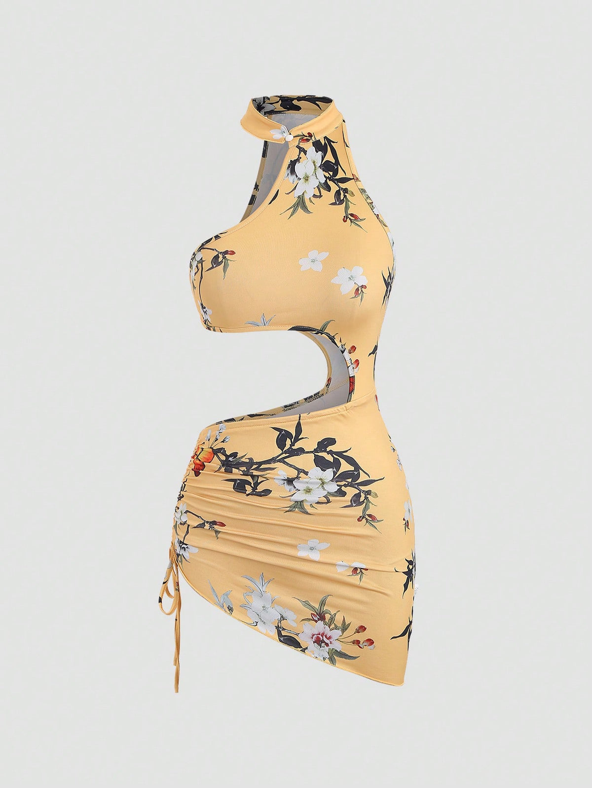 Women's Hollow Out Floral Print Halterneck Maxi Dress