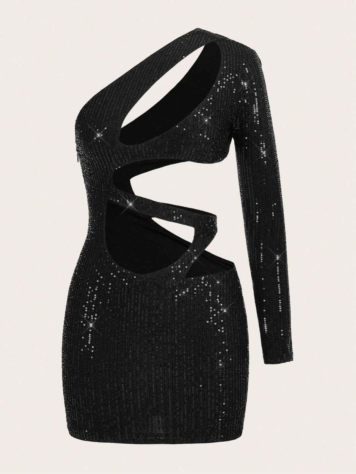 Women's Irregular Hem Sequin Embellished One Shoulder Dress With Hollow Out Details