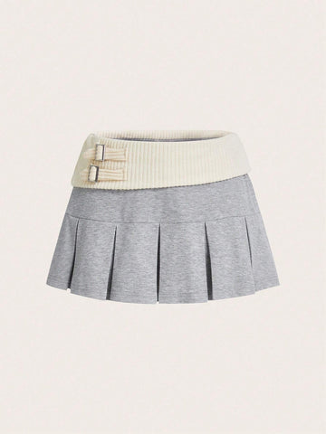 ICON Women's Low Waist Color Block Pleated Y2k Mini Skirt