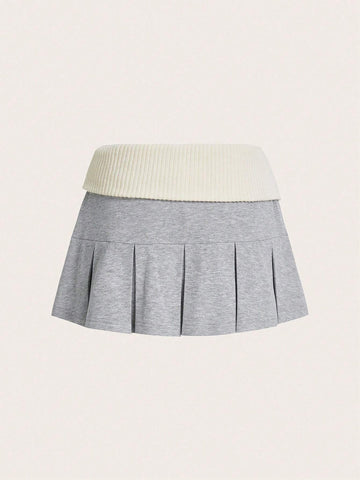 ICON Women's Low Waist Color Block Pleated Y2k Mini Skirt