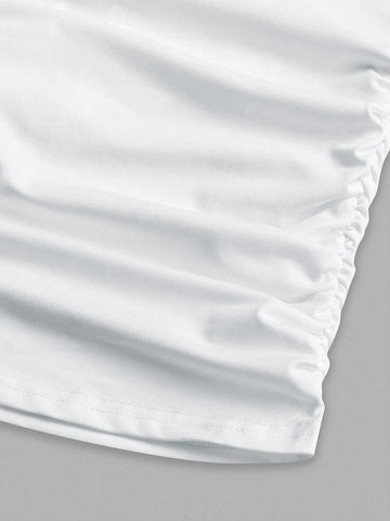 Women's One Shoulder Sleeveless Drawstring Top And Skirt Set