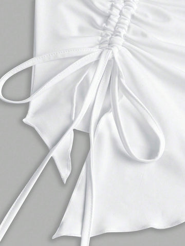 Women's One Shoulder Sleeveless Drawstring Top And Skirt Set