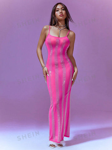 Women's Rhinestone Decorated Spaghetti Strap Dress