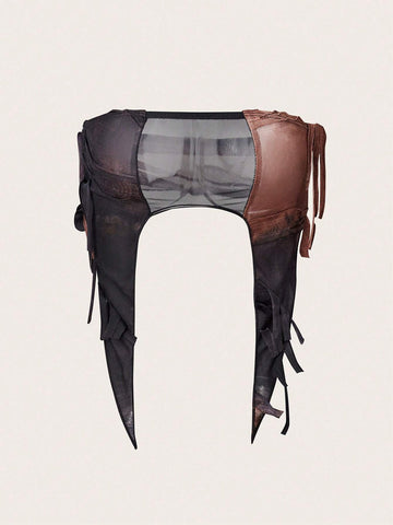 Women's Sexy Tie-Dye Mesh Splice Asymmetrical Hem Tube Top And Long Pants Set, Summer