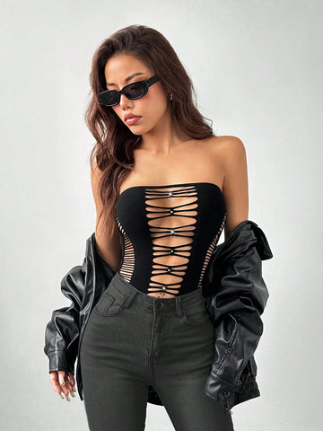 Women's Sleeveless Solid Color Backless Bodysuit