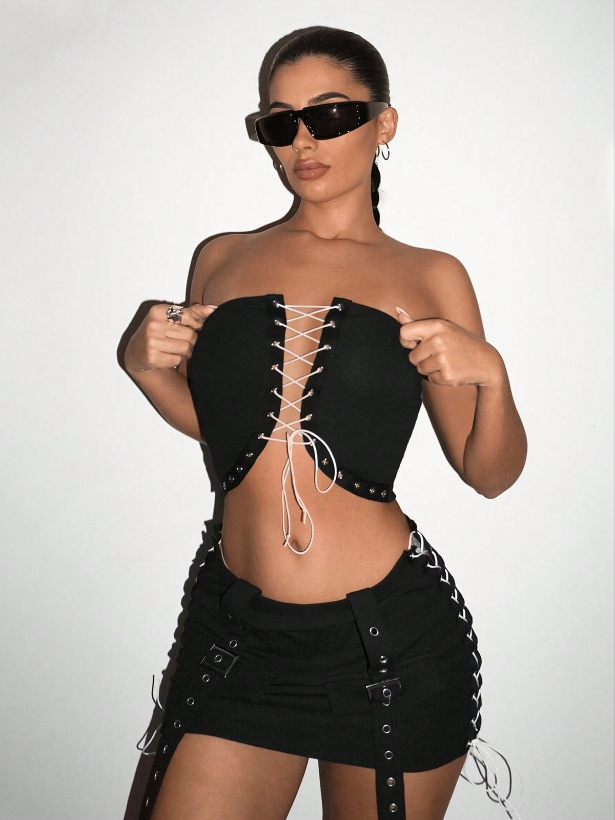 Women's Strapless Crop Top And High-Low Skirt Set