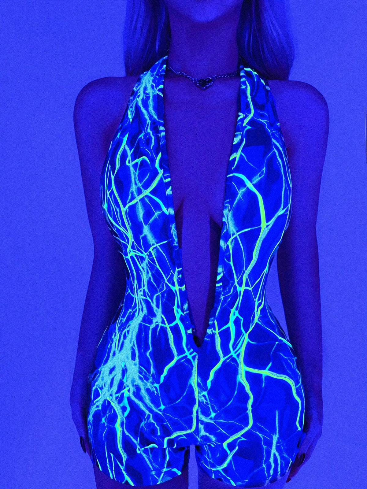 Women's Summer Fashion Halter Backless Reflective Pattern Print Jumpsuit