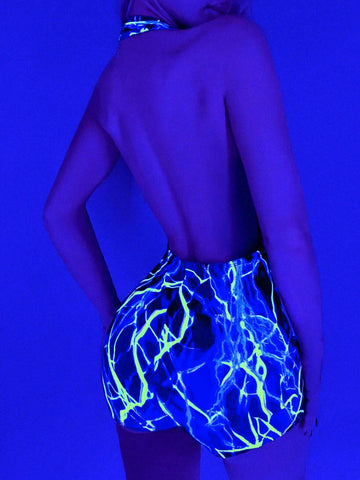 Women's Summer Fashion Halter Backless Reflective Pattern Print Jumpsuit