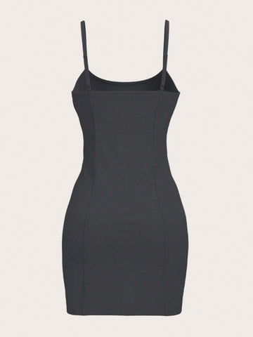 Women's Summer Slim Fit Letter Print Side Slit Cami Dress