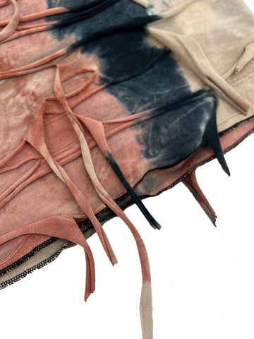 Women's Tie-dye Distressed Long Sleeve T-shirt And Flared Pants Set