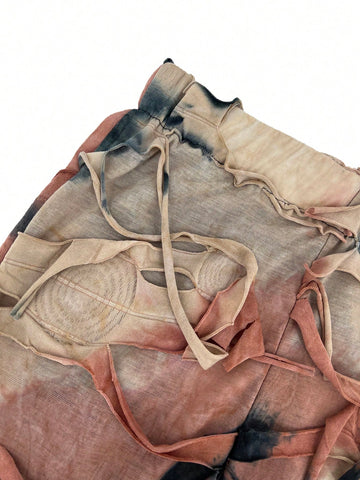 Women's Tie-dye Distressed Long Sleeve T-shirt And Flared Pants Set