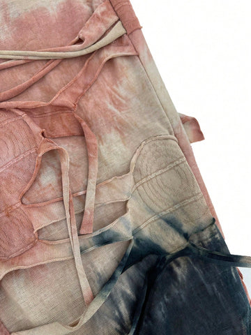 Women's Tie-dye Distressed Long Sleeve T-shirt And Flared Pants Set