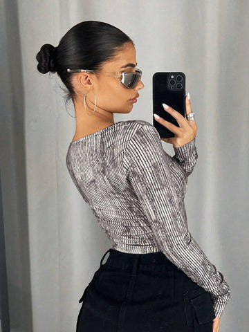 Women's Vintage Asymmetrical Ribbed Cropped T-Shirt