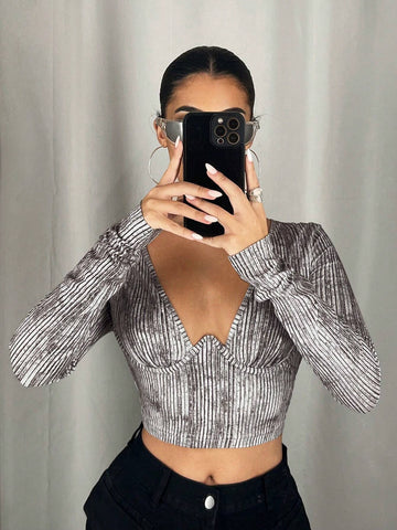 Women's Vintage Asymmetrical Ribbed Cropped T-Shirt