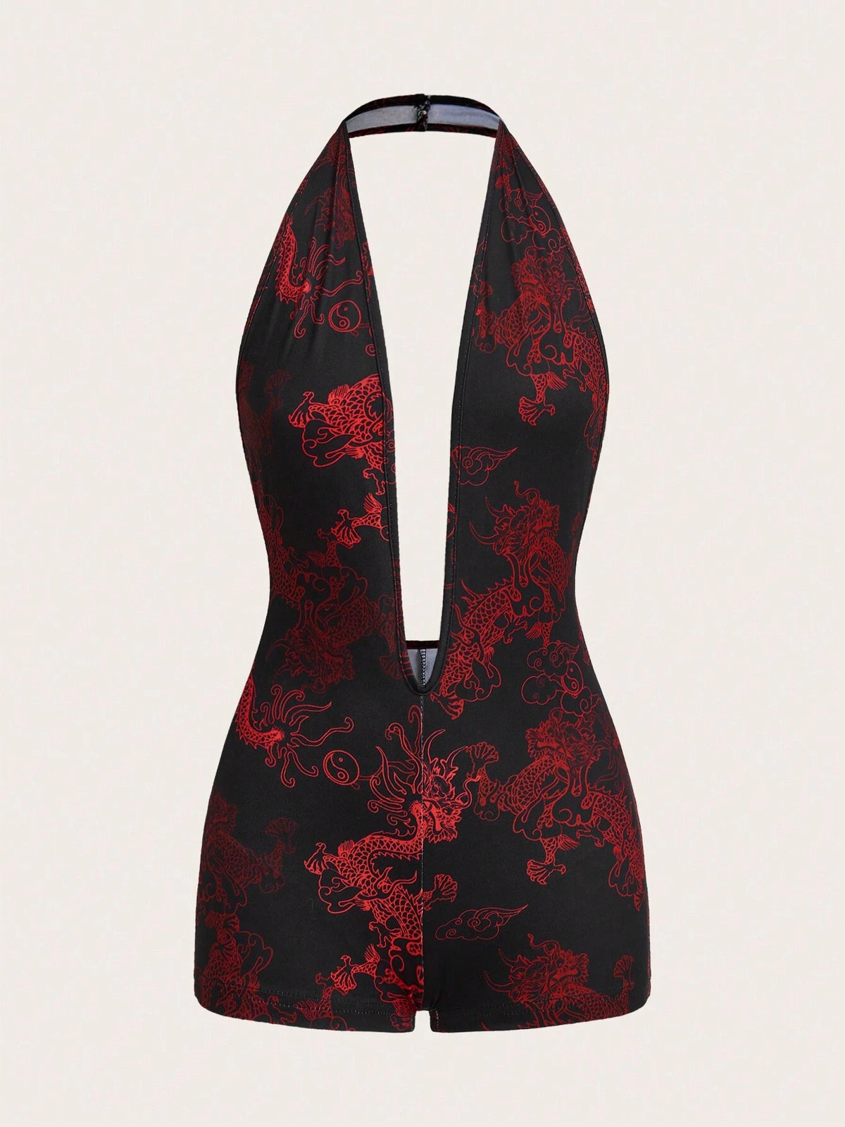 Women's Y2k Sexy Summer Going Out Zodiac Dragon Graphic Printed Tight Jumpsuit Short Romper With Backless Design For Women