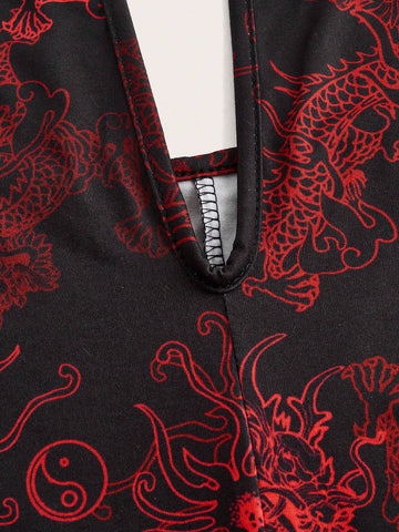 Women's Y2k Sexy Summer Going Out Zodiac Dragon Graphic Printed Tight Jumpsuit Short Romper With Backless Design For Women