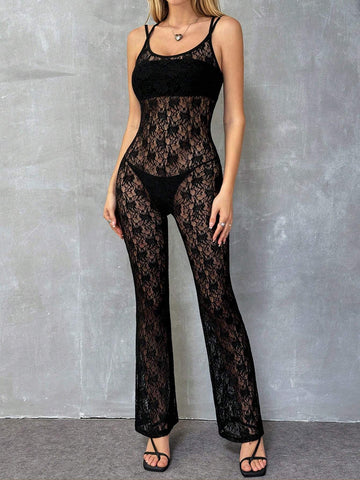 Y2K Sexy Lace Open Back Women's Jumpsuit