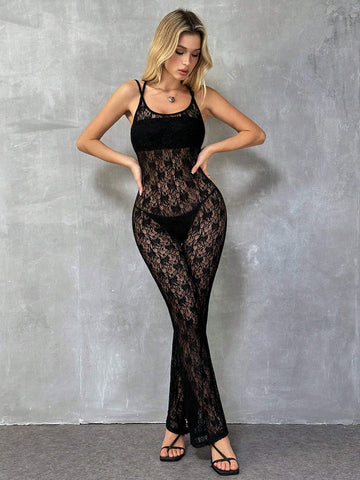Y2K Sexy Lace Open Back Women's Jumpsuit