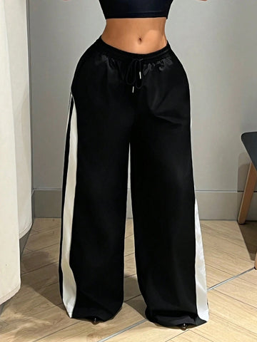 ICON Y2k Cargo Women Pants Baggy Women Pants Wide Leg Women Women`S Super Low-Rise Contrast Color Splice Flare Leg Pants