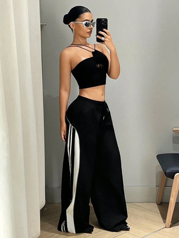 ICON Y2k Cargo Women Pants Baggy Women Pants Wide Leg Women Women`S Super Low-Rise Contrast Color Splice Flare Leg Pants