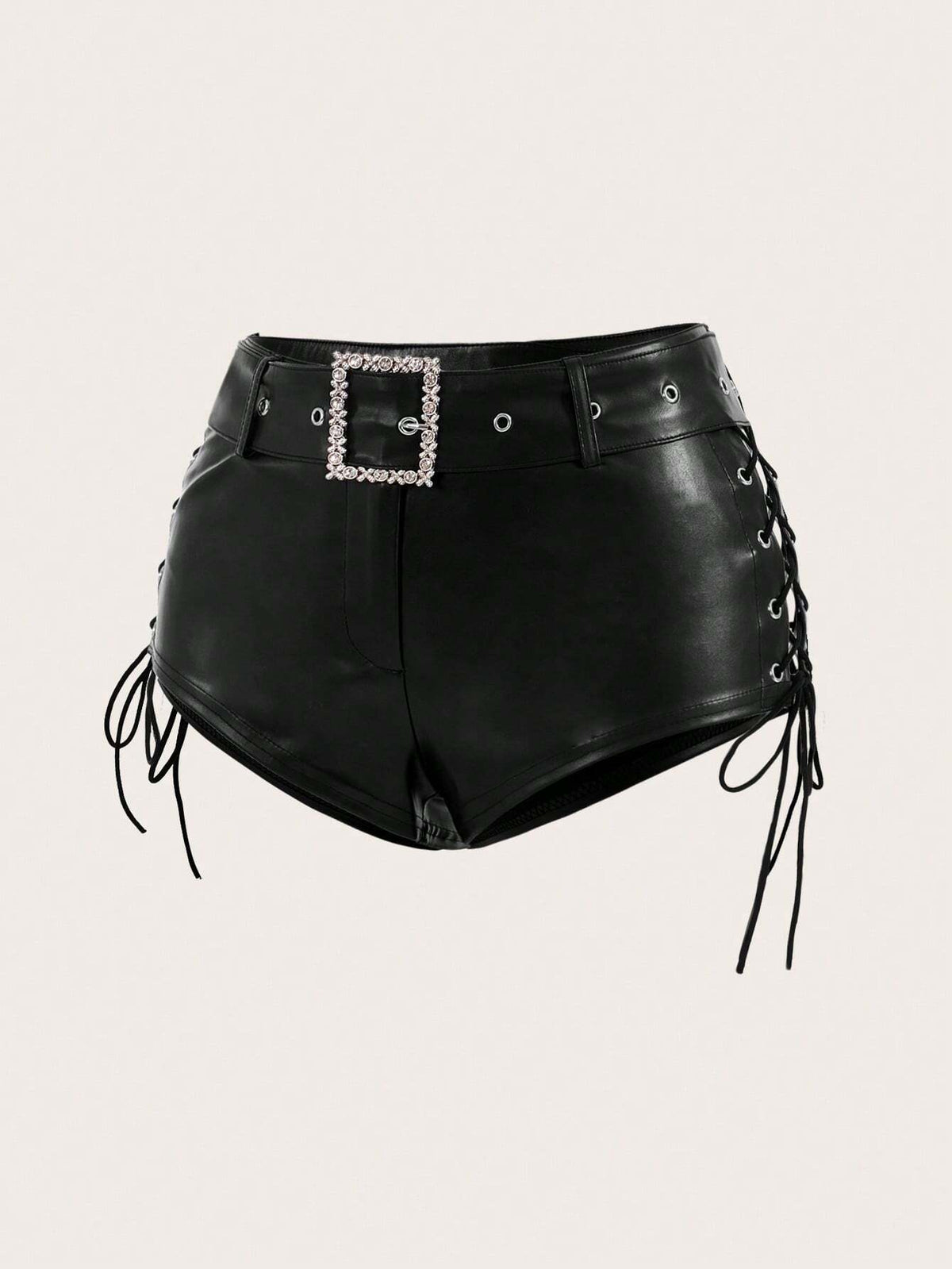 ICON Y2k Low Waist Cross Strap Belt Pu Black Hot Shorts