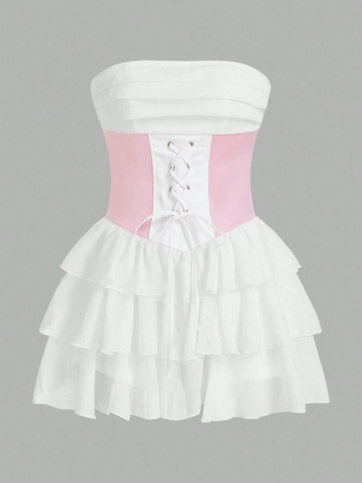 Y2k Slim-Fit Princess Style Glittery Material Patchwork Strapless Dress With Multi Layer Dress