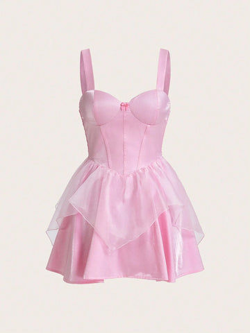 Y2k Summer Spring Outfits Tube Top Princess Cute Pink Dress With Padded Bust, Waistband